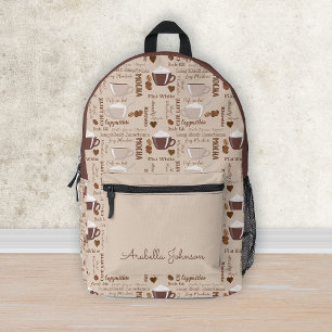 Personalised Brown Coffee Mocha Cappuccino Pattern Printed Backpack