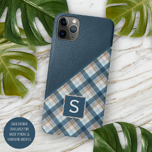 Personalised Brown Dark Blue Plaid Gingham Pattern iPhone 11 Pro Max Case