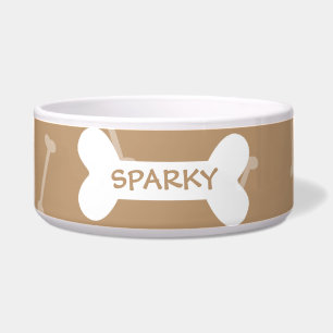 Personalised brown dog bones pet food bowl
