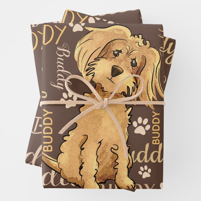 Personalised Brown Dog Wrapping Paper Sheet (In situ)