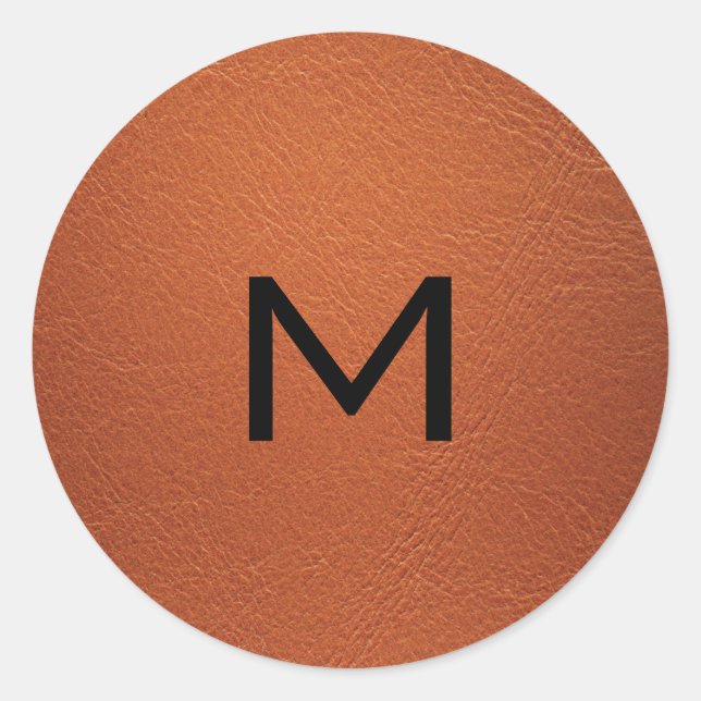 Personalised Brown Elegant Leather Look  Classic Round Sticker (Front)