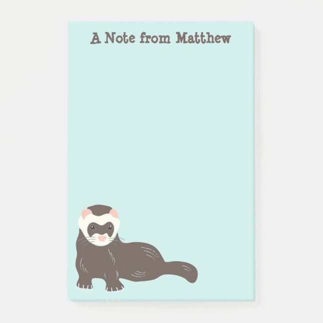 Personalised Brown Ferret Mint Green Post-it Notes (Front)