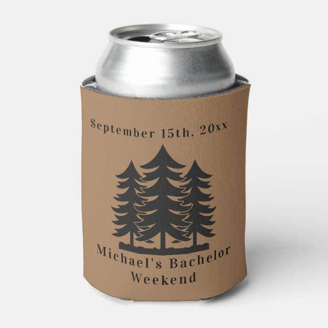Personalised Brown Fir Trees Bachelor Weekend  Can Cooler (Can Front)