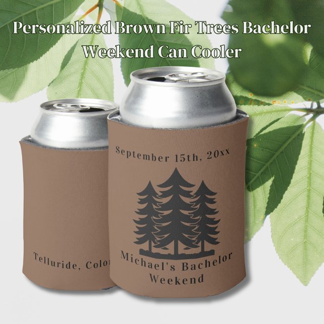 Personalised Brown Fir Trees Bachelor Weekend  Can Cooler (Creator Uploaded)