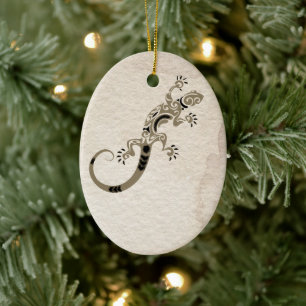Personalised Brown Gecko Lizard on Stone Christmas Ceramic Ornament