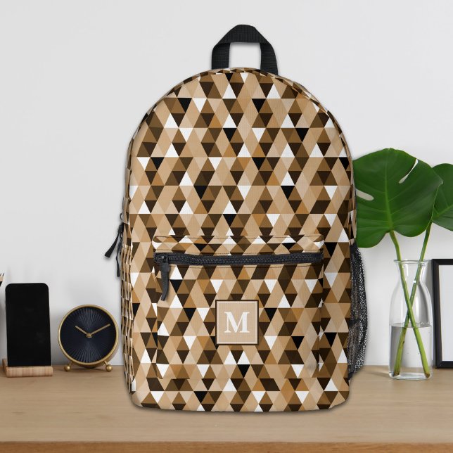 Personalised Brown Geometric Pattern Backpack (Creator Uploaded)