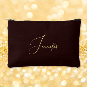 Personalised Brown Gold Monogram Makeup Cosmetic Accessory Pouch