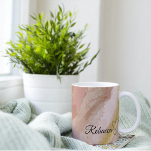 Personalised Brown & Gold Watercolor Coffee Mug