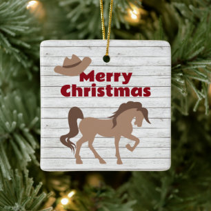 Personalised Brown Horse and Cowboy Hat Christmas Ceramic Ornament
