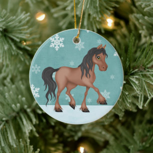 Personalised Brown Horse Snowy Holiday Christmas Ceramic Tree Decoration
