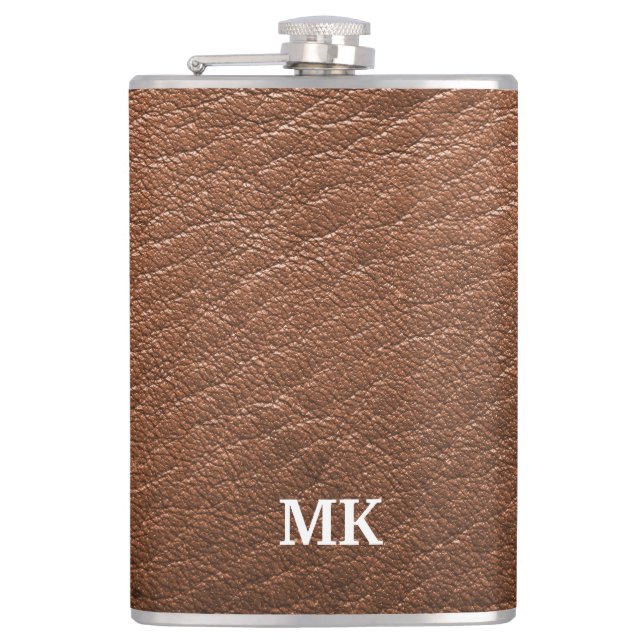 Personalised Brown Leather Look Hip Flask (Front)