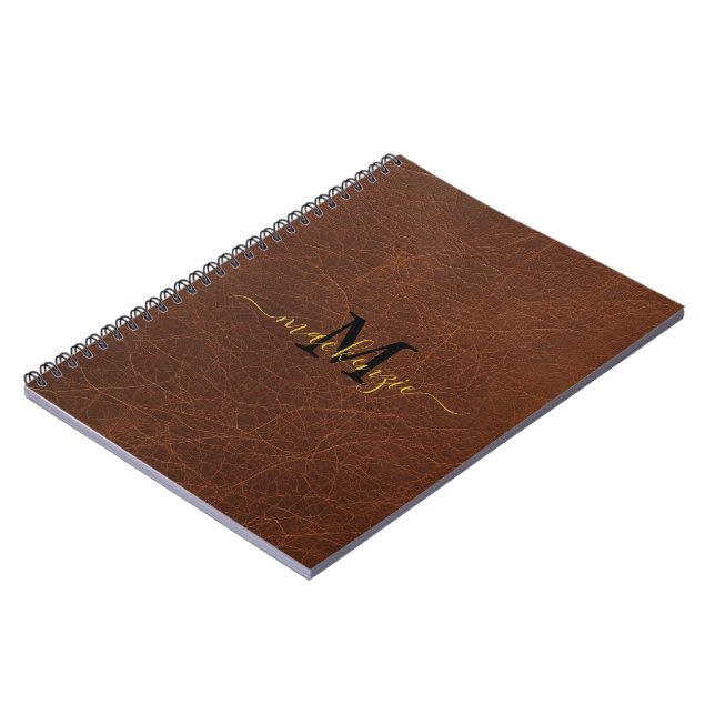 Personalised Brown Leather Look Name Notebook (Left Side)