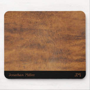 Personalised Brown Leather Mouse Mat with Initials