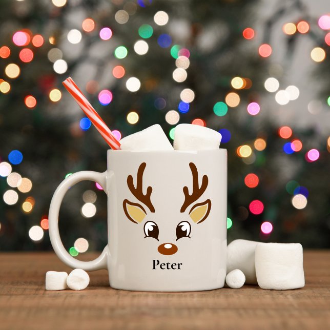 Personalised Brown Reindeer Christmas Mug (Creator Uploaded)