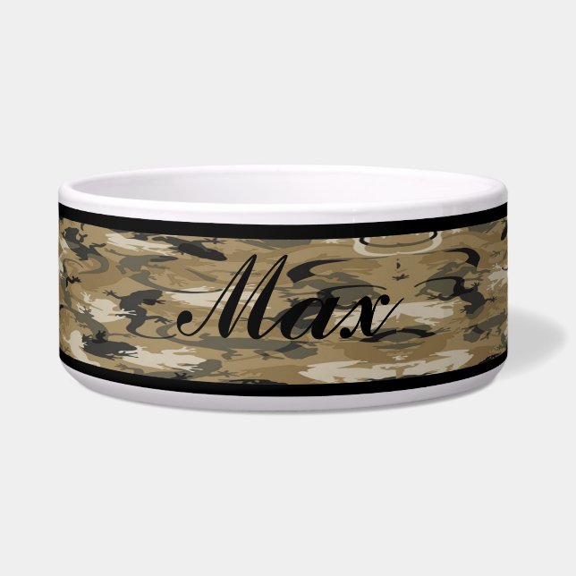 Personalised Brown Reptile Camouflage Pet Bowl (Front)