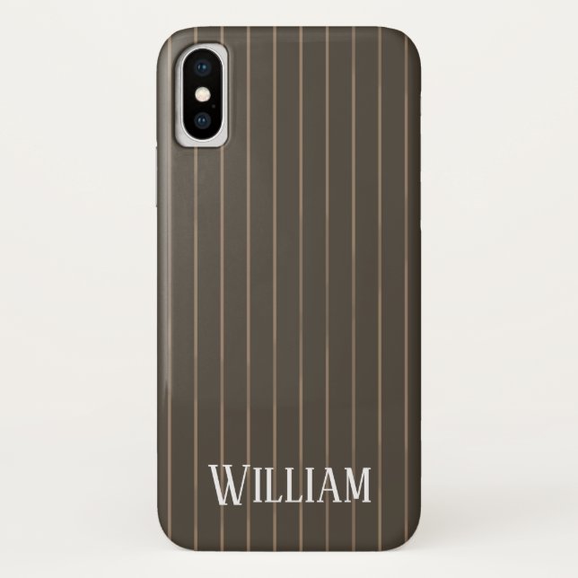 Personalised brown retro pinstripes Case-Mate iPhone case (Back)