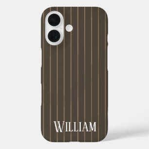 Personalised brown retro pinstripes iPhone 16 case