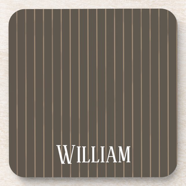 Personalised brown retro pinstripes coaster (Front)