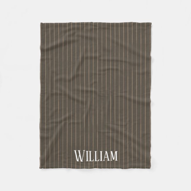 Personalised brown retro pinstripes fleece blanket (Front)