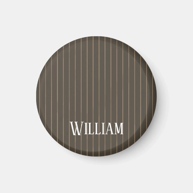 Personalised brown retro pinstripes magnet (Front)