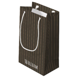 Personalised brown retro pinstripes small gift bag