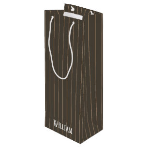 Personalised brown retro pinstripes wine gift bag