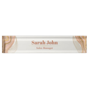 Personalised brown, rose & gold agate nameplate