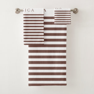 Personalised Brown Striped Pattern Bath Towel Set