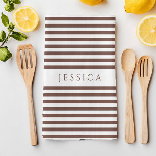 Personalised Brown Stripes Pattern Tea Towel