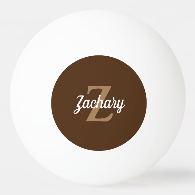 Personalised Brown Tan Retro Monogram Ping Pong Ball (Front)