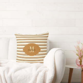 Personalised brown &white stripes pattern cushion