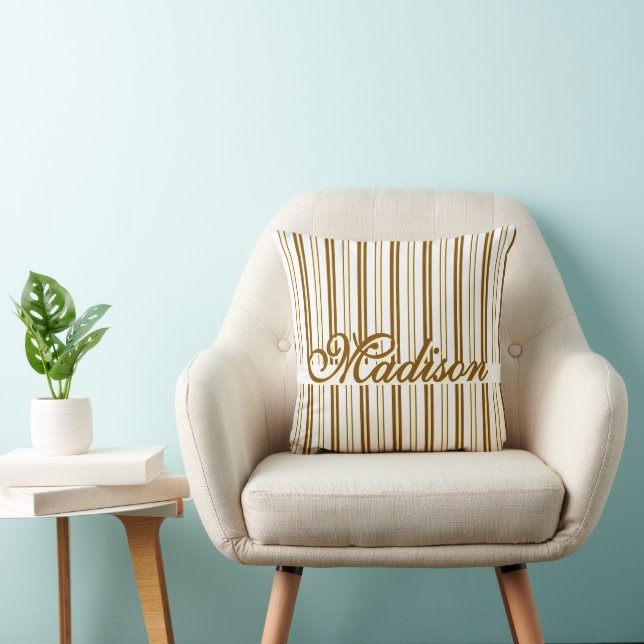 Personalised brown &white stripes pattern cushion (Chair)