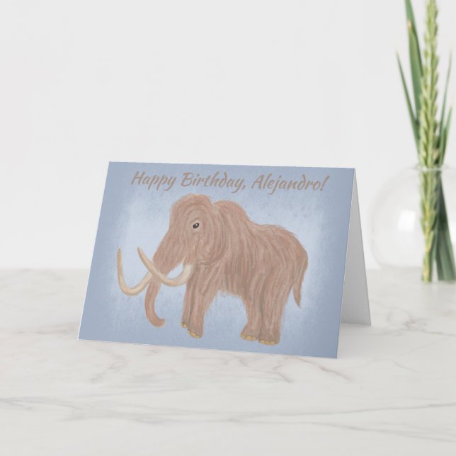 Personalised Brown Woolly Mammoth Illustration Card (Front)