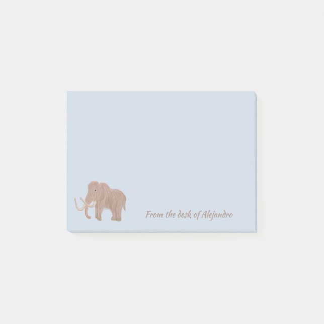 Personalised Brown Woolly Mammoth Illustration Post-it Notes (Front)
