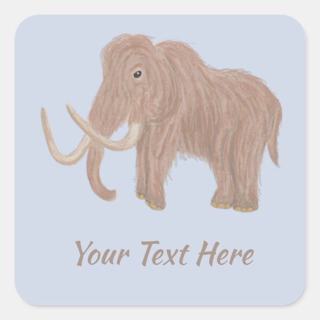 Personalised Brown Woolly Mammoth Illustration Square Sticker (Front)