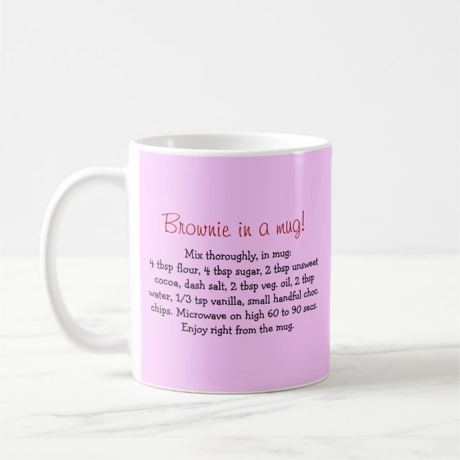 Personalised brownie-in-a-mug gift mug with recipe (Left)