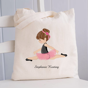 Personalised Brunette Ballerina in Pink Tote Bag
