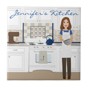 Personalised Brunette Kitchen Cook Tile