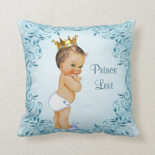 Personalised Brunette Prince Blue Leaves Cushion