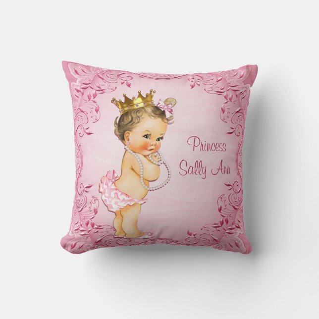 Personalised Brunette Princess Glamourous Pink Cushion (Front)