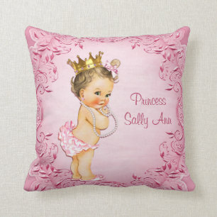 Personalised Brunette Princess Glamourous Pink Cushion