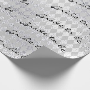 Personalised Brush Bride to be Silver Diamond Cut Wrapping Paper