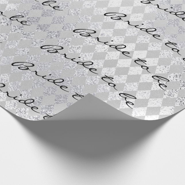 Personalised Brush Bride to be Silver Diamond Cut Wrapping Paper (Corner)