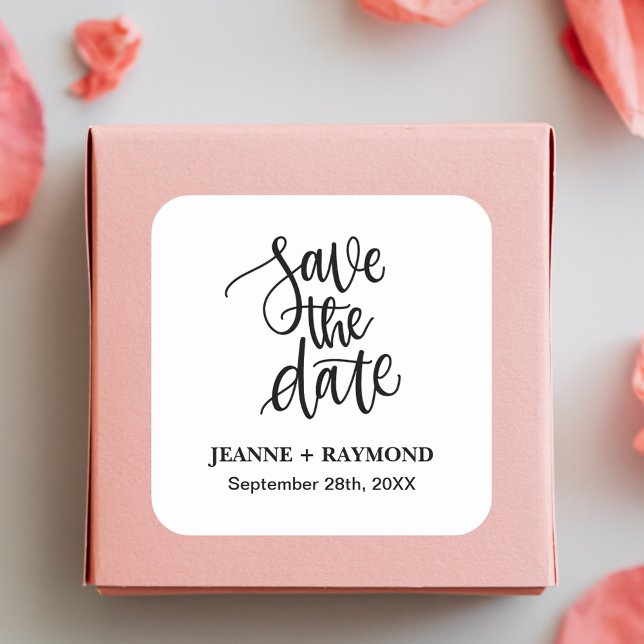 Personalised Brush Lettered Save the Date Wedding Square Sticker (Creator Uploaded)