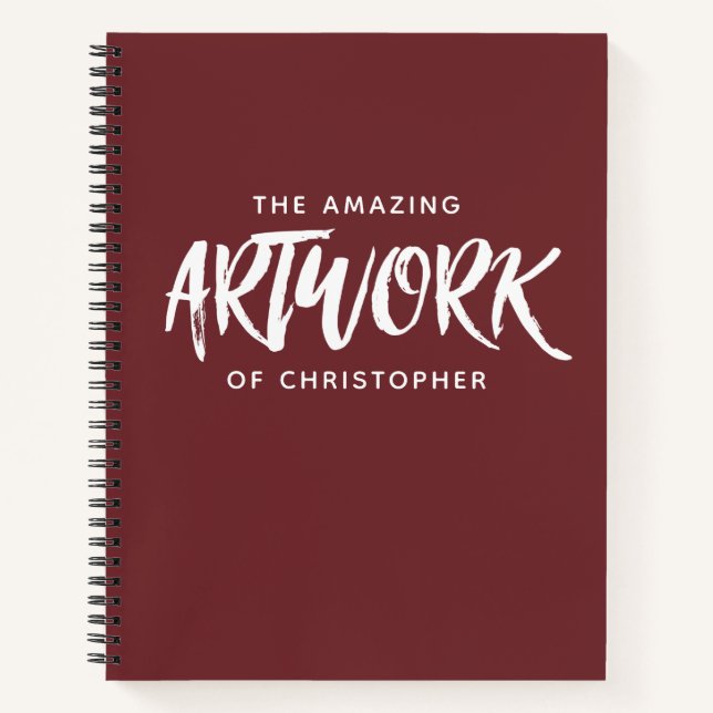 Personalised Brush Script Red Sketchbook Notebook (Front)