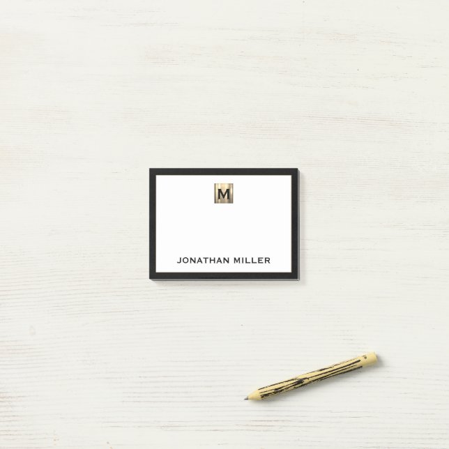 Personalised Brushed Metal Monogram Black White Post-it Notes (On Desk)