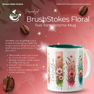 Personalised Brushstrokes Floral Design  Two-Tone Coffee Mug