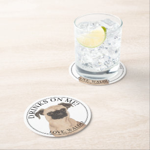 Personalised Brussels Griffon Dog Wedding Round Paper Coaster