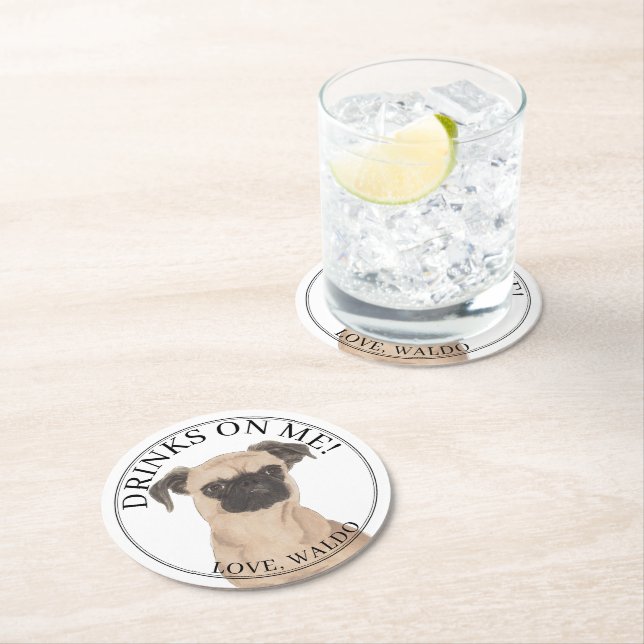 Personalised Brussels Griffon Dog Wedding Round Paper Coaster (Insitu)