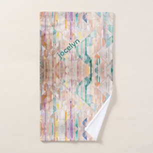 Personalised bstract multicolors pink blue purple hand towel